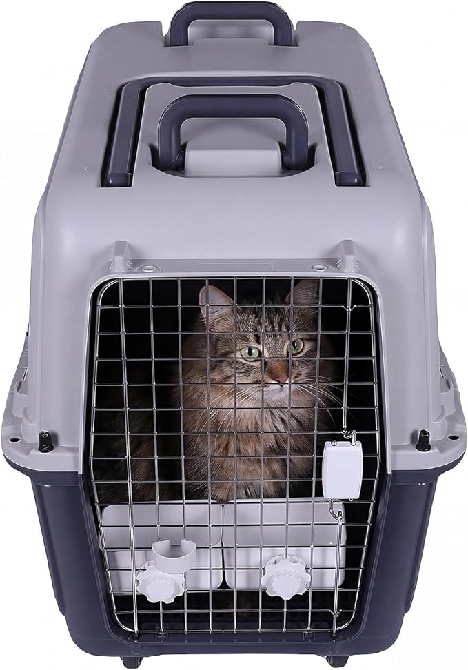 Large Portable Dog Crate Kennel (33×21.6×25.2In) Sturdy Pet Carrier with Handle Metal Door Travel Pet Box for Puppies Kittens Suitable for Air Consignment Out for Medical Treatment Road Trip
