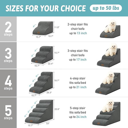 Dog Stairs for High Bed 22.6" H, Small Dog Step for Puppy, Older or Cat, Curved Ramp for Car, Ladder with High Density Foam, Lightweight, Durable, 15.7x33x22.6 inch, 5 Step, Charcoal Grey