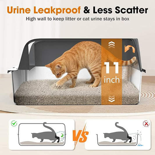 2PACK Stainless Steel Litter Box, Extra Large Litter Boxes for Big Cats, XL Metal Cat Litter Box with Lid High Sides, Anti-Urine Leakage, Non-Sticky, Scoop Included