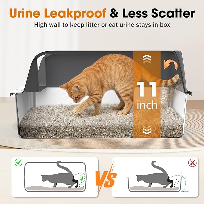 2PACK Stainless Steel Litter Box, Extra Large Litter Boxes for Big Cats, XL Metal Cat Litter Box with Lid High Sides, Anti-Urine Leakage, Non-Sticky, Scoop Included (Multi-Colored, XL)