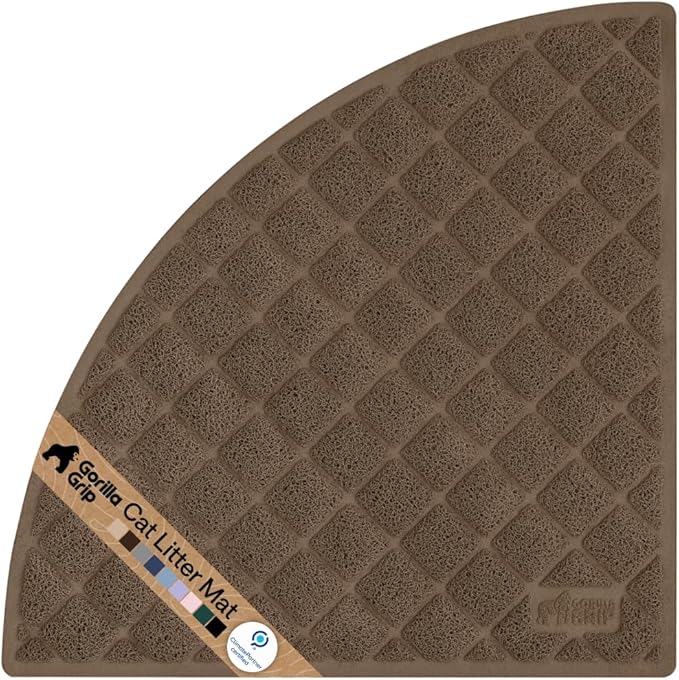 GORILLA GRIP Cat Litter Box Mat, 32x32, Water Resistant, US Designed Kitty Litter Trapping Mats, Easy to Clean, Scatter Control, Less Mess and Clean Floors, Kitten Supplies for Indoor Cats, Brown