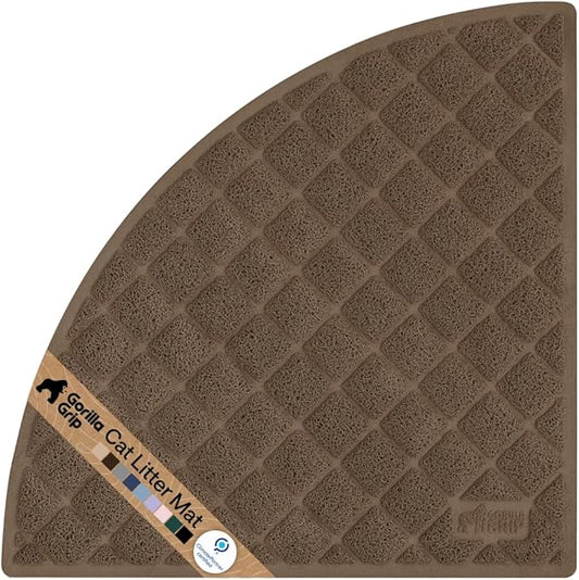 GORILLA GRIP Cat Litter Box Mat, 32x32, Water Resistant, US Designed Kitty Litter Trapping Mats, Easy to Clean, Scatter Control, Less Mess and Clean Floors, Kitten Supplies for Indoor Cats, Brown