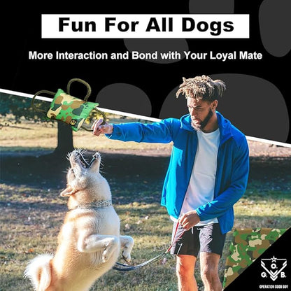 O.G.B. Operation Good Boy Bite Pillow Tug Toy for Dogs - Tri-Handle Design Used by Military and Sport Dog Trainers - Reinforced Polyester Cords and Thick Camouflage Covering for Fun Play and Training