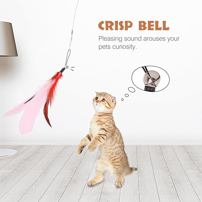 Pawaboo Interactive Cat Toys for Indoor Cats, Cat Wand Toys, Cat Fishing Pole Toy for Kitten Kitty, Cat Feather Teaser Wand Toys (Colorful, Stripes)