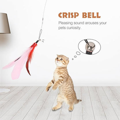 Pawaboo Interactive Cat Toys for Indoor Cats, Cat Wand Toys, Cat Fishing Pole Toy for Kitten Kitty, Cat Feather Teaser Wand Toys (Colorful, Stripes)