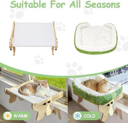 cat Window Perch for Indoor Cats Large Window Hammock with Washable Cover Suitable for All Seasons cat Window Bed for Adults Cats and Kittens(White and Green)