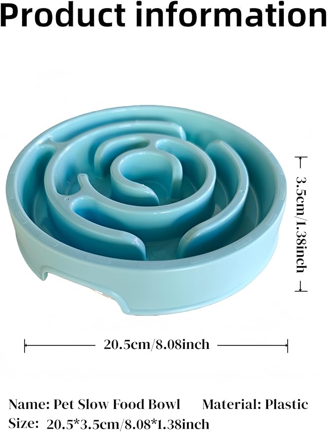 Pet Slow Feeder Bowl - Anti-Choking Maze Design, Universal for Dogs & Cats, Anti-Slip & Anti-Tip (Bowl-Light Blue)