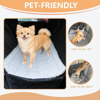 2-in-1 Dog Car Seat Cover & Dog Car Pet Bed Mat for Back Seat, Waterproof Pet Hammock with Soft Plush Cushion, Nonslip Backseat Protector for Dogs, Fits Cars SUVs Trucks