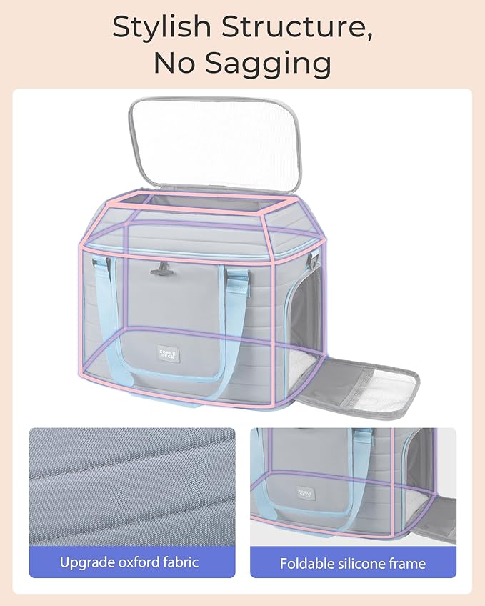 Top-Expandable Pet Carrier: NOBLE DUCK Airline Approved Pet Travel Bag for Cats/Dogs Up to 20 Lbs | Soft-Sided, Multi-Sided Breathable with Anti-Escape Zipper & Privacy Curtain to Reduce Stress