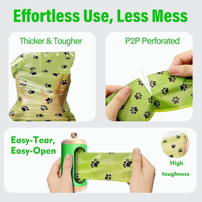 Dog Poop Bag Dispenser, Upgraded Aluminum Poop bag Holders for Leashes, Durable Leakproof Pet Waste Holder w/Carabiner Clip, 2 Rolls Waste Bags Included, Outdoor Dog Walking Travel (Green)