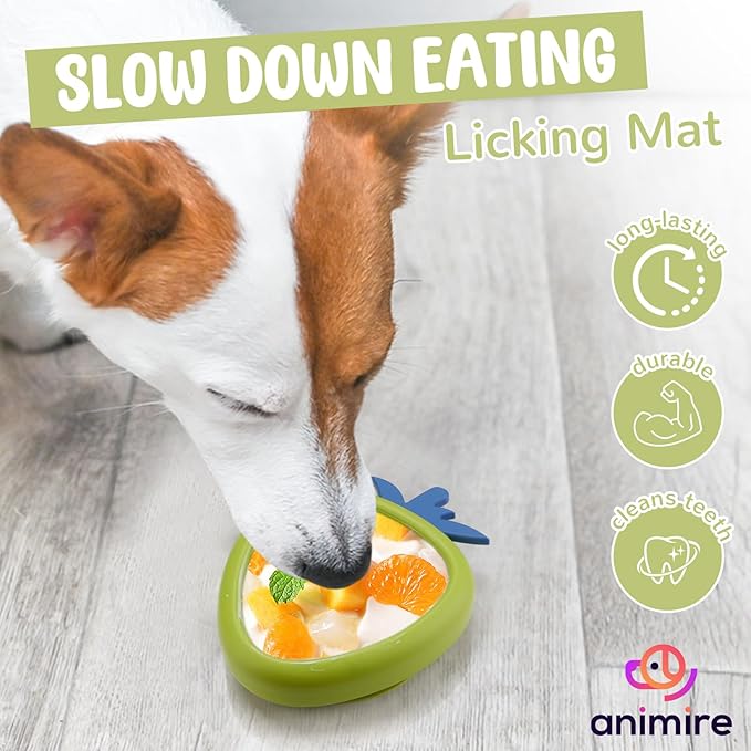 Freeze Dog Lick Bowl, Animire Non-Slip Slow Feeder Lick Mat for Dogs, Silicone Dog Enrichment Bowl for Distraction Anxiety Relief Boredom, BPA Free, Dishwasher Safe(Green,L)