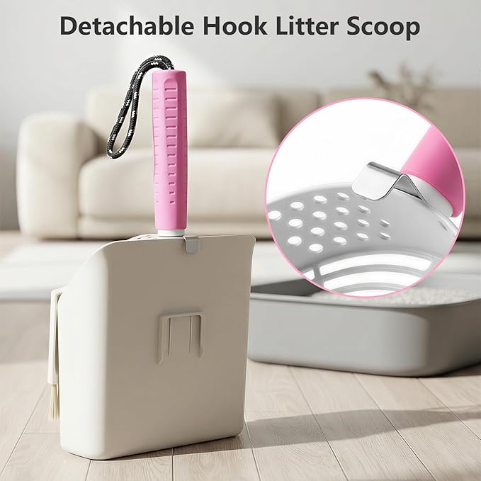 Cat Litter Scoop with Holder, 3-in-1 Litter Box Solution: Metal Scooper, Dustpan & Mini Broom, Coarse and Fine Grid, Quick Sift, Metal Kitty Litter Scooper Works with All Type of Cat Litter