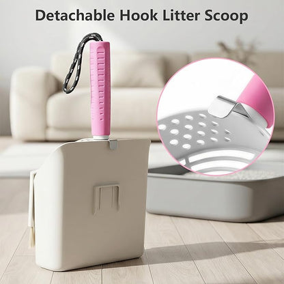 Cat Litter Scoop with Holder, 3-in-1 Litter Box Solution: Metal Scooper, Dustpan & Mini Broom, Coarse and Fine Grid, Quick Sift, Metal Kitty Litter Scooper Works with All Type of Cat Litter