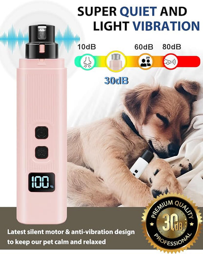 Electric Dog Nail Grinder with 2 Level LED Lights, 2 Speed Super Quiet and Low Vibration Electric Cat Nail Grinder - Rechargeable Pet Nail Grinder for Small Dogs Cats - Pink