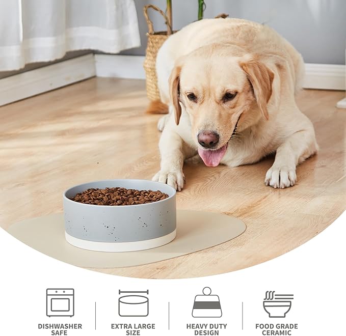 Oslo Ceramic Dog Bowl - 6'' Dog Food Water Bowl for Medium and Large Dogs, Heavy Duty Non-Slip Dog Dish, Modern Scandi-Style Stoneware Pet Feeder Bowl, Dishwasher Safe (30Oz, Grey)