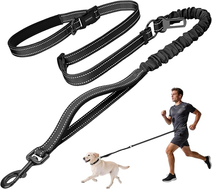 Kazazoo Hands-Free Dog Leash with 5.5-8.5FT Adjustable Length - Heavy Duty No Pull Bungee Design, Reflective Safety for Walking, Jogging & Training | Suitable for Medium to Large Dogs,Black M