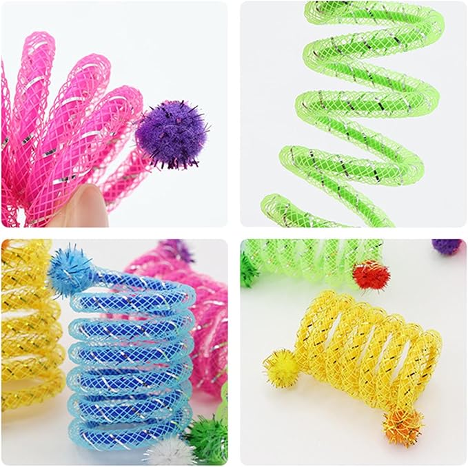 2Pcs Colorful Coils Spring with Plush Ball Cats Chew Toy for Indoor and Outdoor Play Stimulating Curiosity and