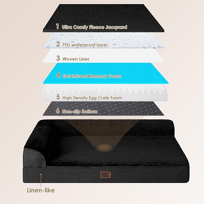EHEYCIGA Memory Foam Dog Bed Large Size Dogs, Orthopedic Dog Bed Large with Washable Removable Cover, Waterproof Pet Sofa Couch with Nonskid Bottom, 36x27x6, Black