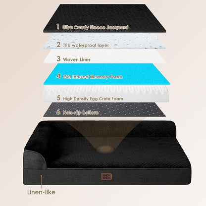 EHEYCIGA Orthopedic Dog Bed Medium Size Dogs, Memory Foam Dog Bed with Washable Removable Cover, Waterproof Pet Sofa Couch for Crate with Nonskid Bottom, 30x20x6, Black