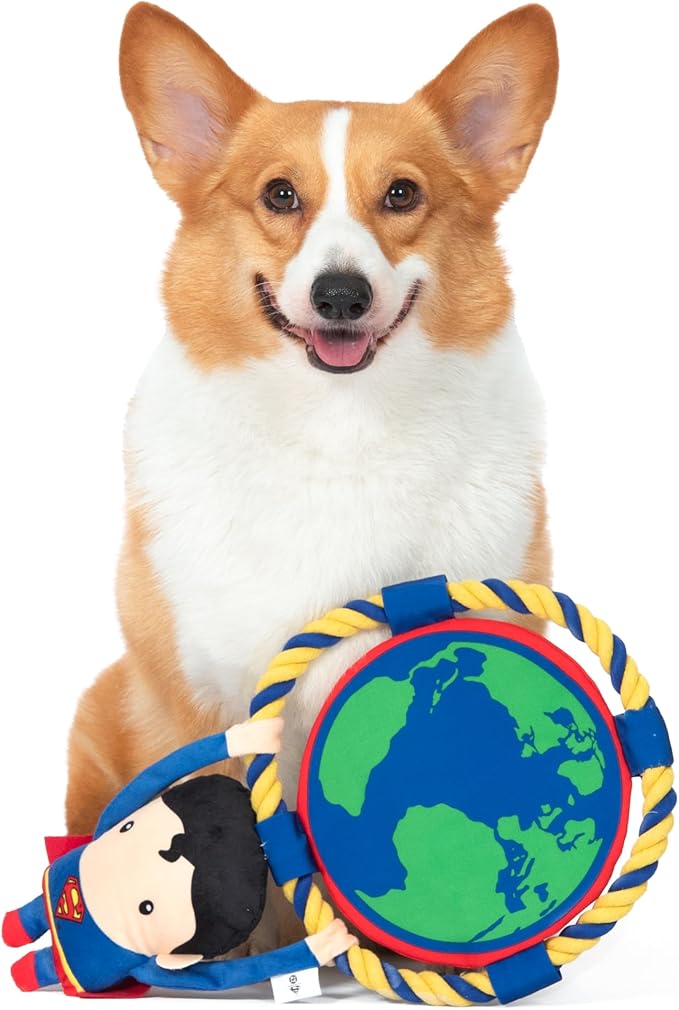DC Comics Superman 8” Tug & Chew Toy for Dogs, Officially Licensed DC Super Heroes Pet Product