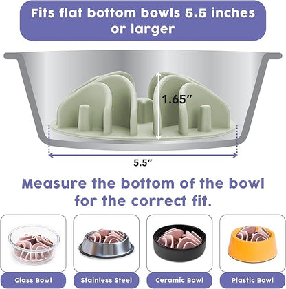 Awoo Great Vibes - Silicone Slow Feeder for Dog Bowls Over 5.5 Inches - Non-Slip, Wet and Dry Food-Compatible Pet Dish with Suction Cups - Extends Mealtime for Fast Eaters - Dishwasher Safe (Sage)