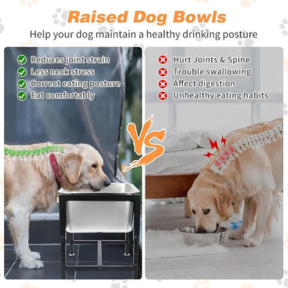 4 Gallons Elevated Large Dog Water Bowl, 4 Height Adjustable Stainless Steel Raised Dog Bowls with Stand, Indoor Outdoor Pet Water Bowl Relief Joint Pressure Pet Dishes for Dogs Easy Clean