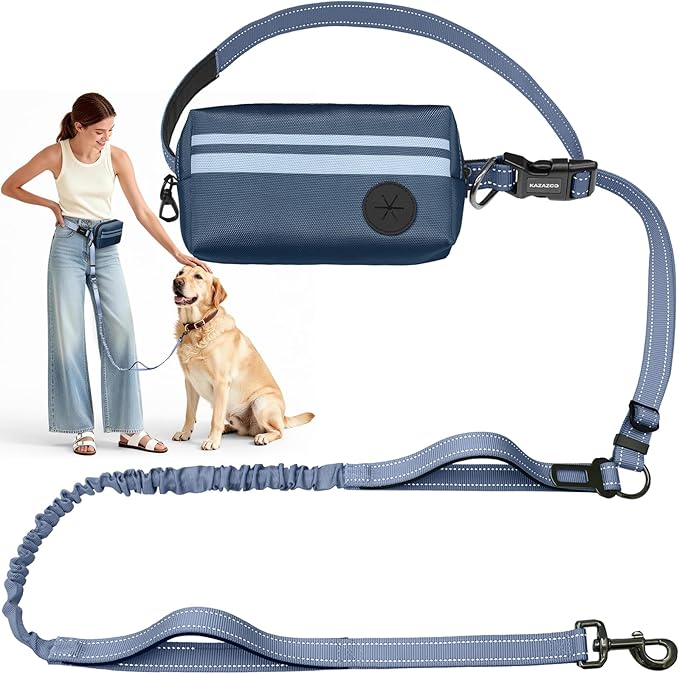 Hands Free Dog Leash with Removable Zipper Pouch, Dual Padded Handles and Durable Bungee for Walking, Jogging and Running-Your Dog (Large, 35-140 lbs Navy Blue