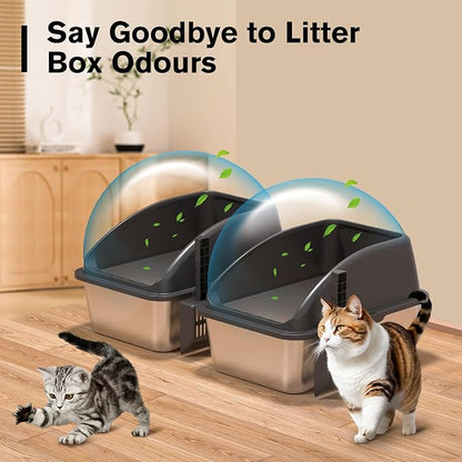 2PACK Stainless Steel Cat Litter Box, 20" L x 13.8" W x12 H Metal Kitty Litter Box with Lid, Never Absorbs Odors, Leak-Proof, Non-Sticky, Easy to Clean, with Scoop