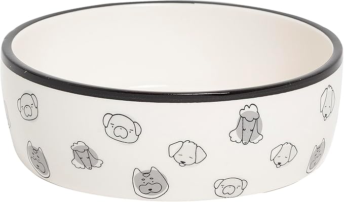 Pearhead Ceramic Dog Faces Dog Bowl, Stoneware Food and Water Dish for Dogs, Heavy Non-Slip Base, Small/Medium 2.25 Cups/ 18 oz