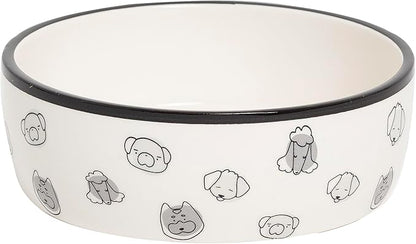 Pearhead Ceramic Dog Faces Dog Bowl, Stoneware Food and Water Dish for Dogs, Heavy Non-Slip Base, Small/Medium 2.25 Cups/ 18 oz