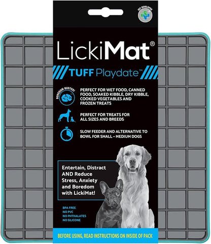 LickiMat Tuff, Heavy-Duty Playdate, Dog Slow Feeder Lick Mat, Boredom Anxiety Reducer; Perfect for Food, Treats, Yogurt, or Peanut Butter, Fun Alternative to a Slow Feed Dog Bowl, Turquoise