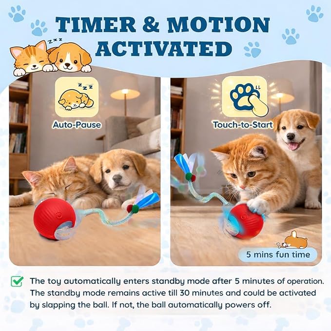 GlowPounce Interactive Rolling Ball Toy for Indoor Cats & Small Dogs – Motion-Activated Smart Moving Ball with LED Lights – Rechargeable Automatic Play Toy for Cats, Kittens & Puppies, Blue