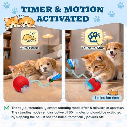 GlowPounce Interactive Rolling Ball Toy for Indoor Cats & Small Dogs – Motion-Activated Smart Moving Ball with LED Lights – Rechargeable Automatic Play Toy for Cats, Kittens & Puppies, Blue