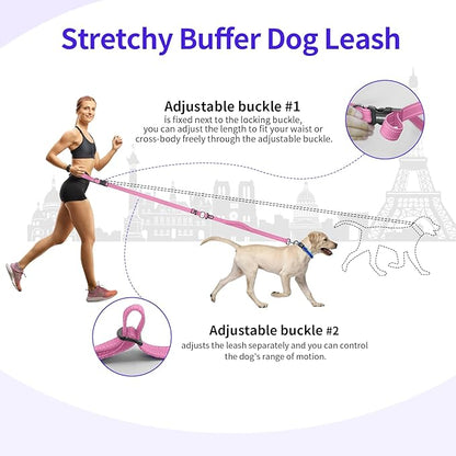 Kazazoo Hands-Free Dog Leash with Adjustable Length 5.5-8.5FT + Dual Padded Handles Reflective Safety for Walking, Jogging & Training | Suitable for Medium to Large Dogs & Puppies M Size Pink