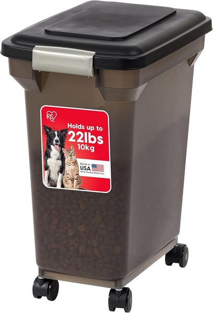 IRIS USA Dog Food Storage Container 22 lbs, WeatherPro Made in USA, Airtight Pet Food Storage Bin with Wheels for Dog Cat Bird Chicken Food, Holds Up to 22 lbs, Keep Fresh, BPA Free, Smoke