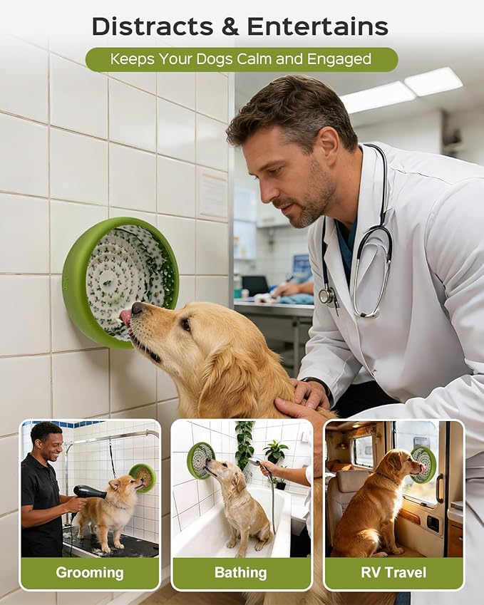 Dog Lick Bowl for Dogs, Lick Mat, Slow Feeder Lick Bowl with Strong Suction, BPA-Free Silicone, Freeze Licking Bowl for Anxiety Relief, Enrichment & Distraction, Dishwasher Safe (Green, L)