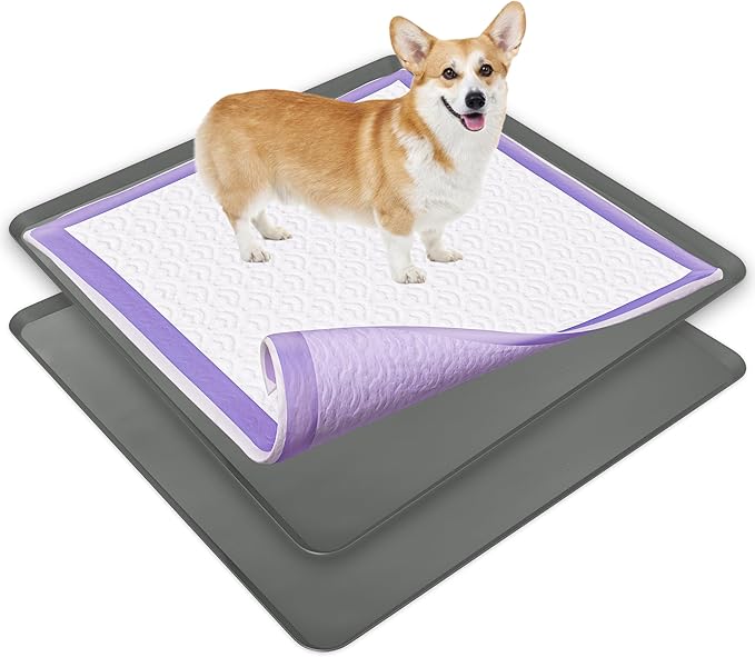 TidyFriend 2 Pack Dog Pee Pad Holder Tray Fits for 36” x 36” Wee Wee Pee Pads - Stable Grip, Raised Edges, Quick-Wipe Silicone Surface Dog Potty Tray Holder for Indoor Flooring Protection (Grey)