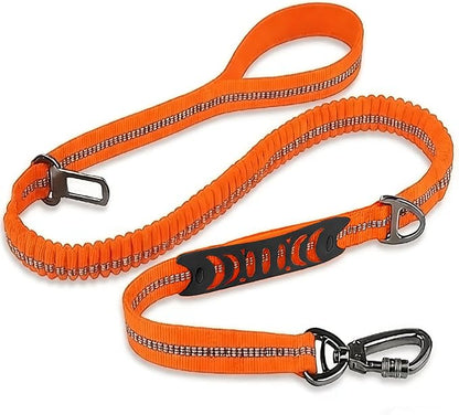 Dog Leash Heavy Duty, 4-6FT Bungee Leash Dog Seat Belt for Car With 2 Padded Handles, Strong Shock Tactical Tug Leashes Reflective Rope Lead for Medium L X-Large Dogs Walking Running Training (Orange)
