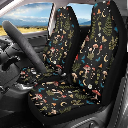 Mushroom Daisy Print Car Seat Covers Front Seats Only Set for Women Men, Easy Install Clean Universal Car Interior Covers Seat Protectors