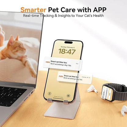 MeoWant Self Cleaning Cat Litter Box, Large Capacity Automatic Cat Litter Box with Integrated Safety Sensors, APP Control, Odor-Free for Multi Cats with Mat & Liner
