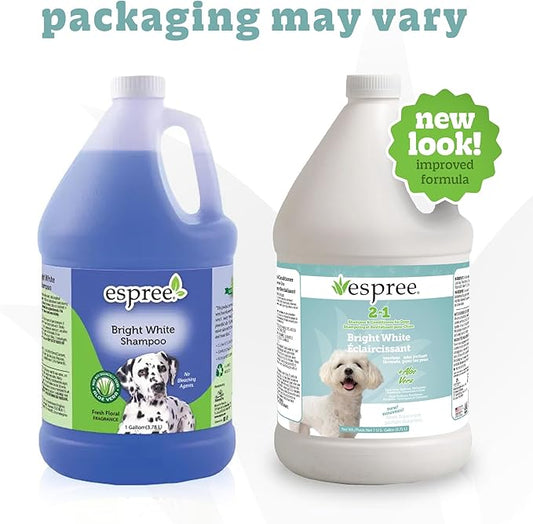 Espree Bright White Whitening Shampoo & Conditioner for Dogs, Stain-Removing, Brightening Formula for White and Light-Coated Pets, Gentle Whitening and Hydrating for Sensitive Skin, Gallon
