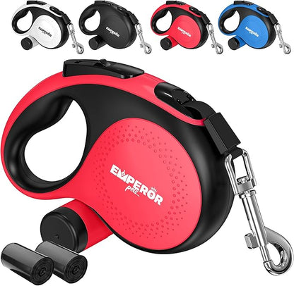 Emperor Pets 16 ft Retractable Dog Leash Red - Heavy Duty Retractable Pet Leash with Anti-Slip Grip for Medium to Large Dogs up to 110 lbs -Aura BR16