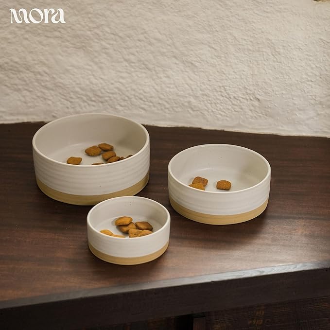 Mora Ceramic Pet Bowl Size Medium - Food/Water Dish for Large Puppies, Cats, Retrievers, Medium Sized Dogs, ect. 28oz or 4 Cups - Basic Bowls for Your Dog or Cat, Mix and Match for a Set - Oat