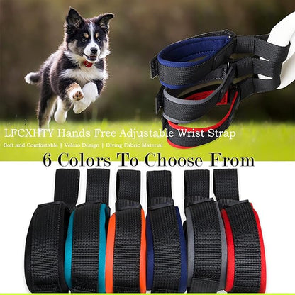 Hands Free Adjustable Wrist Strap, 2 Pack Soft Comfortable Diving Fabric Wrist Strap Dog Leash for Retractable Leash (Black & Blue)