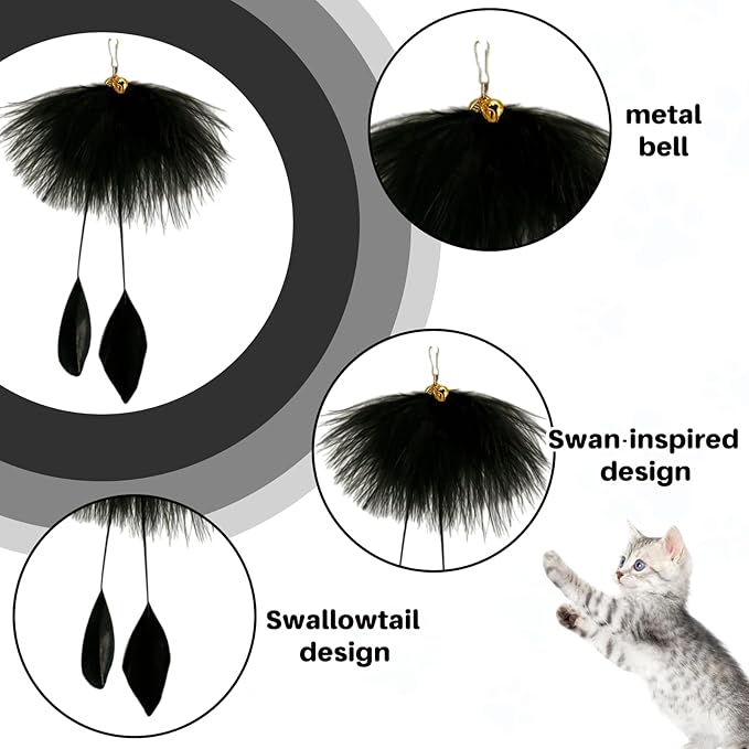 Walfront Interactive Cat Toy with Black Feather, Natural Feathers for Cats, Engaging & Energy-Boosting Fun Cat Exercise Toy for Active Cats & Kittens, Durable & Safe for Pets