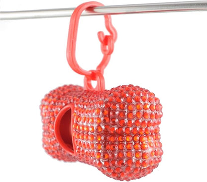 Bling Dog Poop Pickup Bag Dispenser Holder Pet Waste Disposal Bag Pet Trash Bags Holder Bone Shaped (Red)