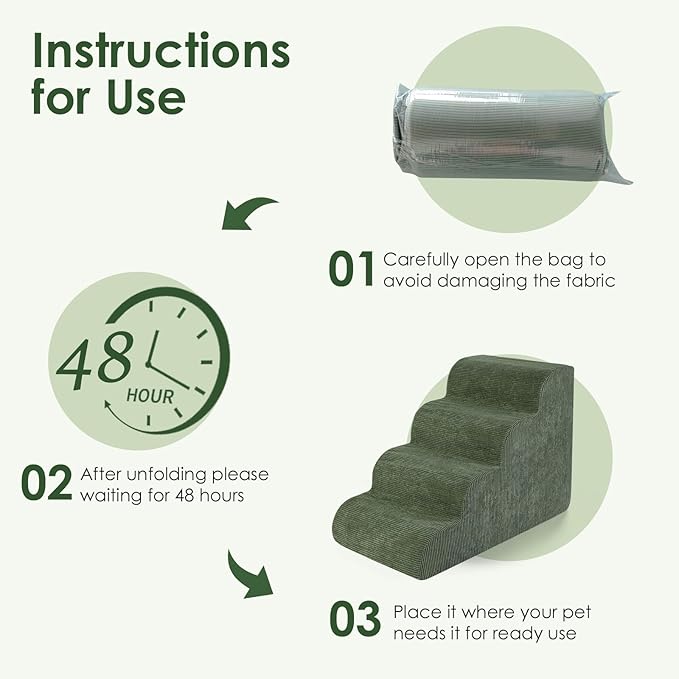 Dog Stairs for Small Dogs 17.7" H, 4-Step Dog Ramp for Aged and Injured Dogs, Foam Pet Stairs for Cats to Get on Bed, Couch or Chair, Non-Slip, Steady, Washable Cover, Green
