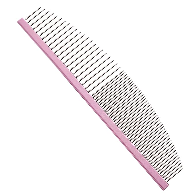 6.5 Inch Professional Crescent Coarse Grooming Pet Comb Lightweight Wide/Fine Tooth Butter Comb for Dogs & Cats Removing Tangles, Knots,Flea,Undercoat,and Excess Hair, Rounded Corners Design for Safe