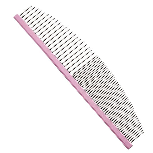 6.5 Inch Professional Crescent Coarse Grooming Pet Comb Lightweight Wide/Fine Tooth Butter Comb for Dogs & Cats Removing Tangles, Knots,Flea,Undercoat,and Excess Hair, Rounded Corners Design for Safe