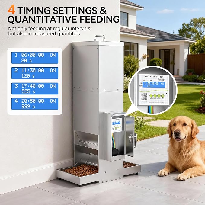 35L Automatic Dog Feeder for Two Large Dog or Cat Stainless Steel Pet Feeder with Timer,Feeding Schedule, Wall-Mountable, 2 Extra-Large Tray for Large Pet